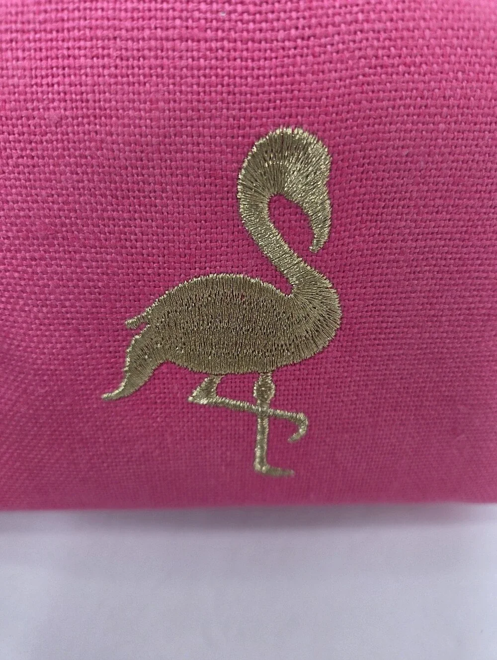 Spartina 449 Small Pink Cosmetic Case Gold Metallic Embroidered Flamingo  NEW